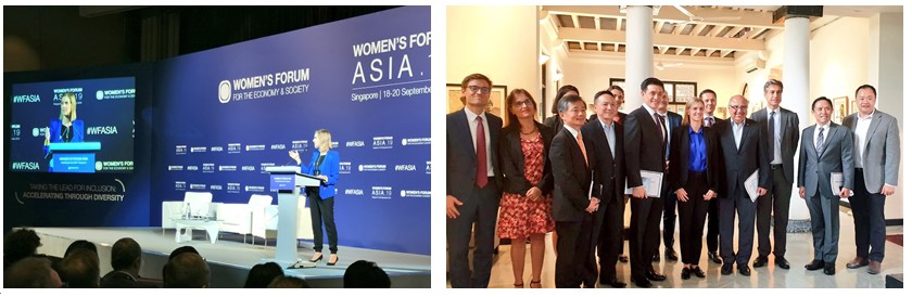 La Secrétaire d'Etat au Women's Forum et en présence d'investisseurs singapouriens