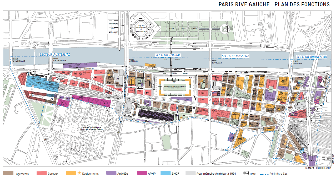 Plan des fonctions Paris Rive Gauche - Source : SEMAPA