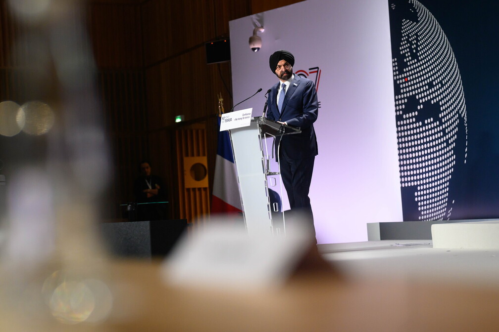 Ajay Banga lors de la conf&eacute;rence No Money For Terror du 19 mai 2026 organis&eacute;e &agrave; Bercy