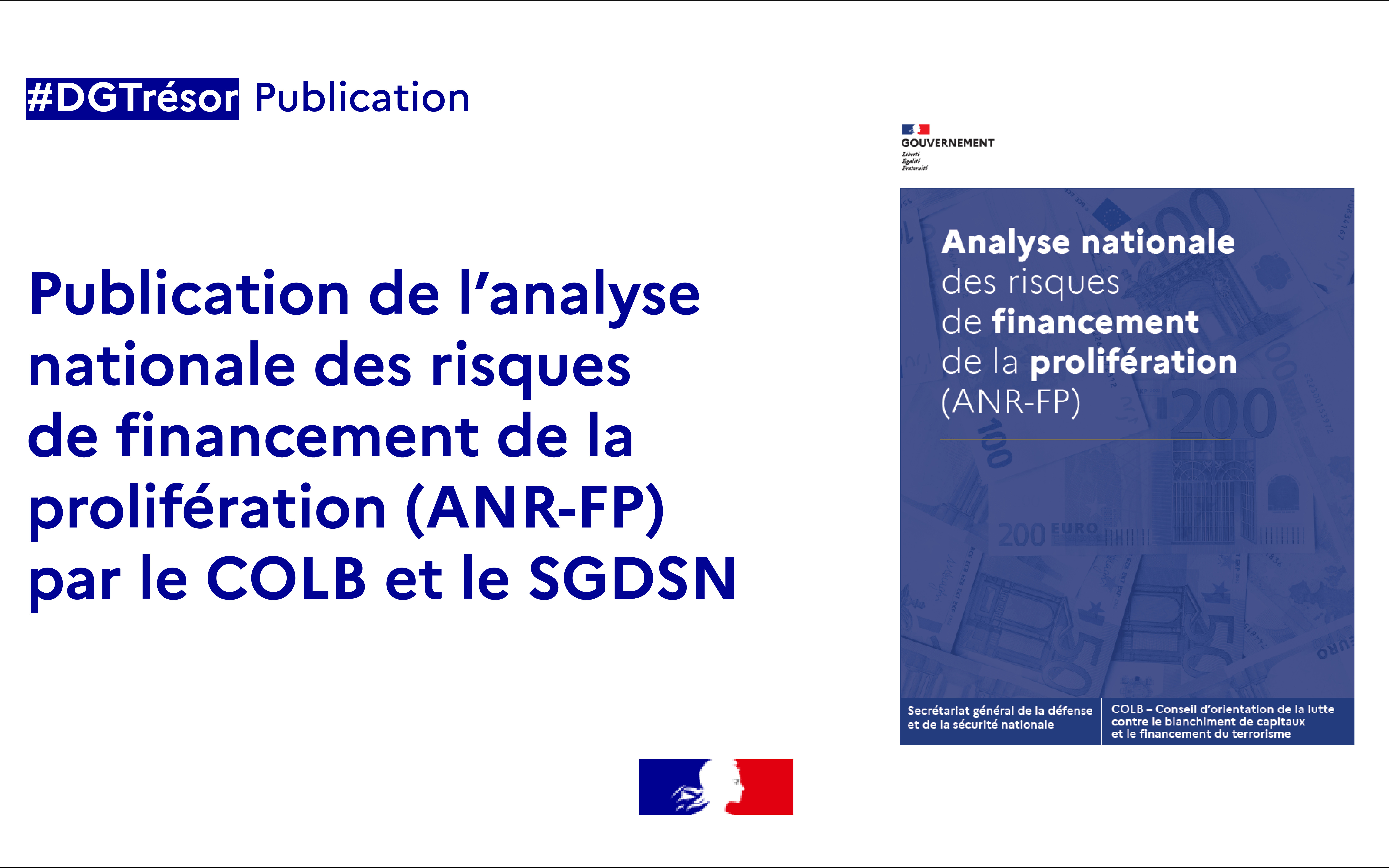visuel Publication de l’analyse nationale des risques de financement de la prolifération (ANR-FP) par le COLB et le SGDSN