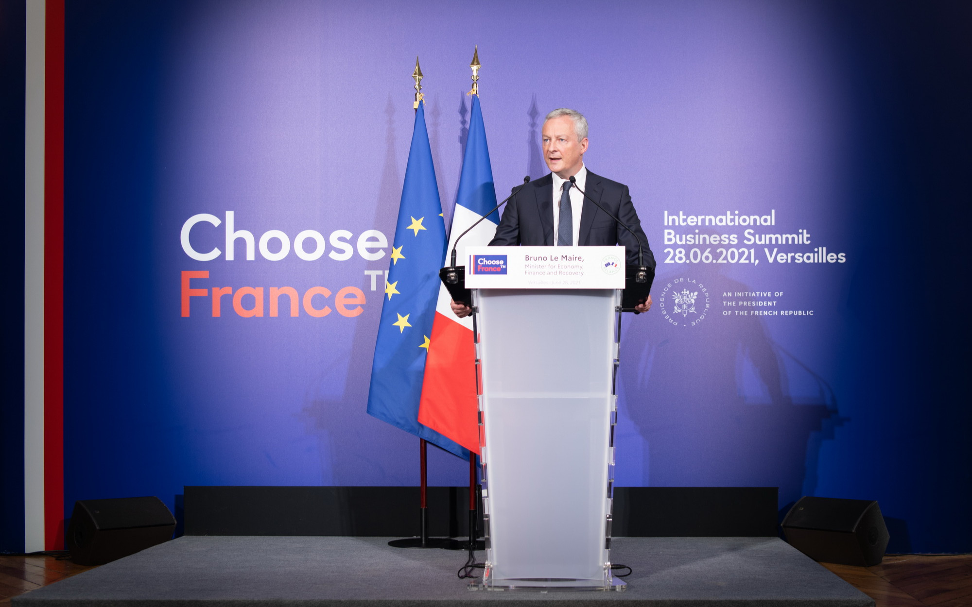 Tenue du 4ème Sommet Choose France le 28 juin 2021 au Château de Versailles 