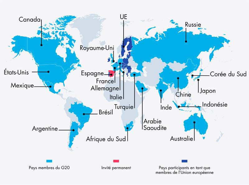 Carte des membres du G20