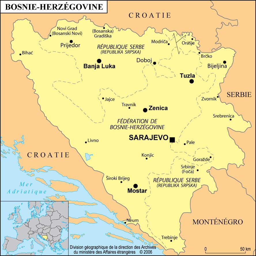 Carte de la Bosnie-Herzégovine