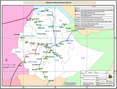 Carte prévisionnelle des futures lignes de chemin de fer – Ethiopian Railways Corporation (ERC)