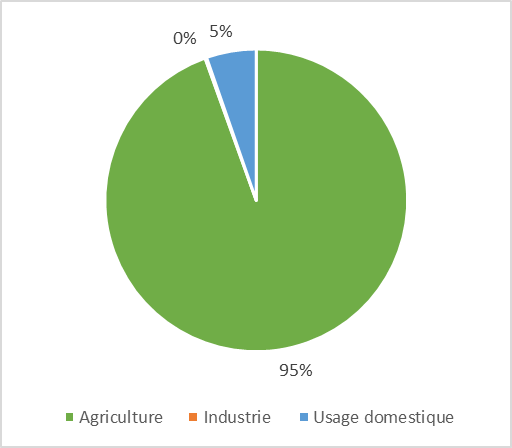 Répartition de l’usage de la ressource en eau par secteur en Érythrée (Source : FAO, 2017)